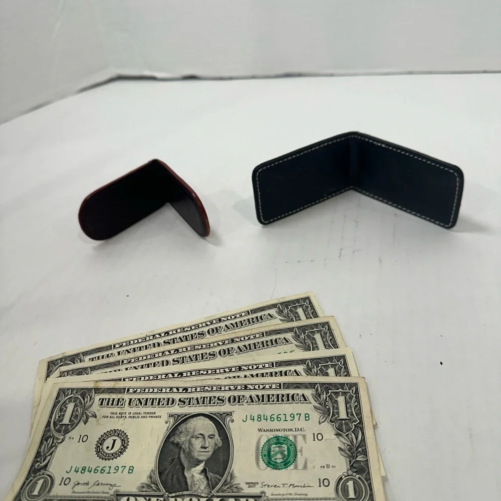 Sleek Black and Brown Leather Magnetic Money Clips with Contrast Stitching